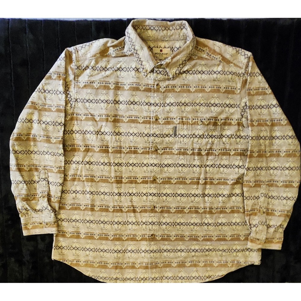 WOOLRICH SHALE AZTEC STRIPE COTTON FLANNEL BUTTON FRONT SHIRT XL